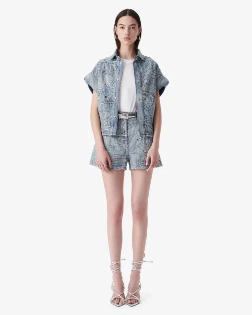 EMBROIDERED DENIM SHORTS