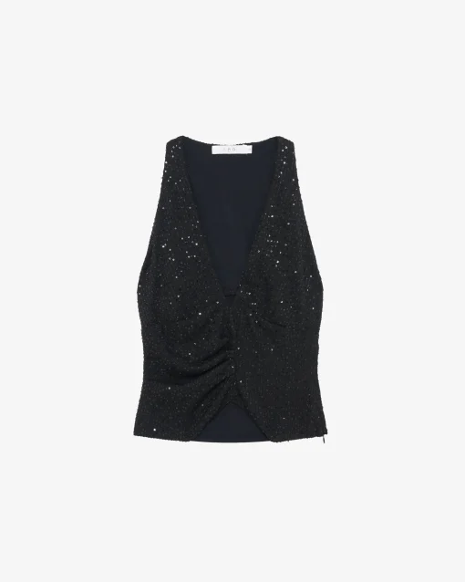SEQUINNED V-NECK TOP